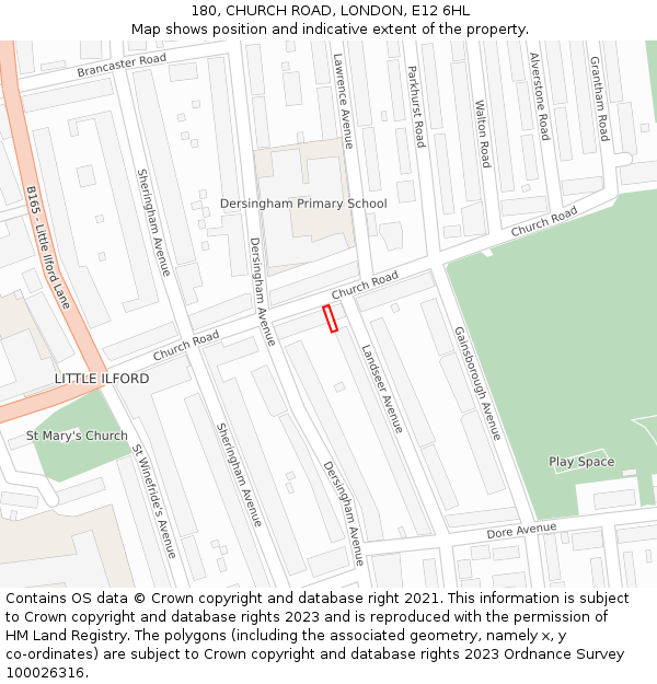 180, CHURCH ROAD, LONDON, E12 6HL: Location map and indicative extent of plot