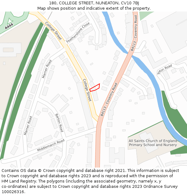 180, COLLEGE STREET, NUNEATON, CV10 7BJ: Location map and indicative extent of plot