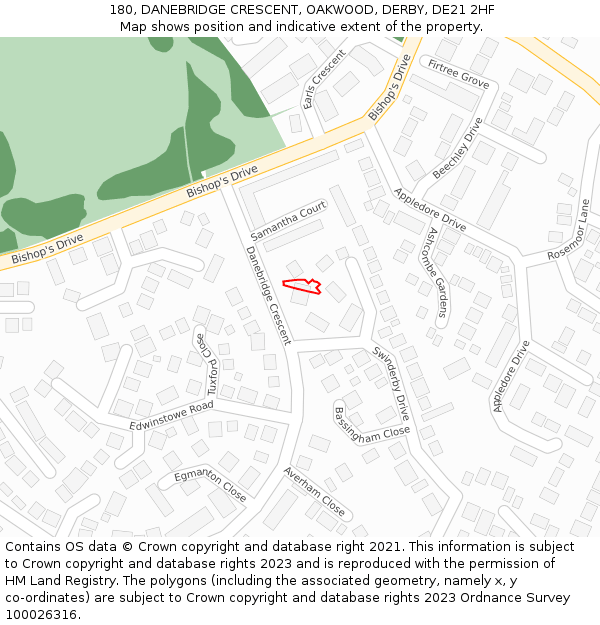 180, DANEBRIDGE CRESCENT, OAKWOOD, DERBY, DE21 2HF: Location map and indicative extent of plot
