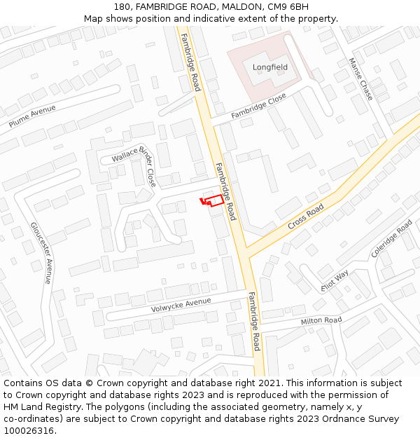 180, FAMBRIDGE ROAD, MALDON, CM9 6BH: Location map and indicative extent of plot