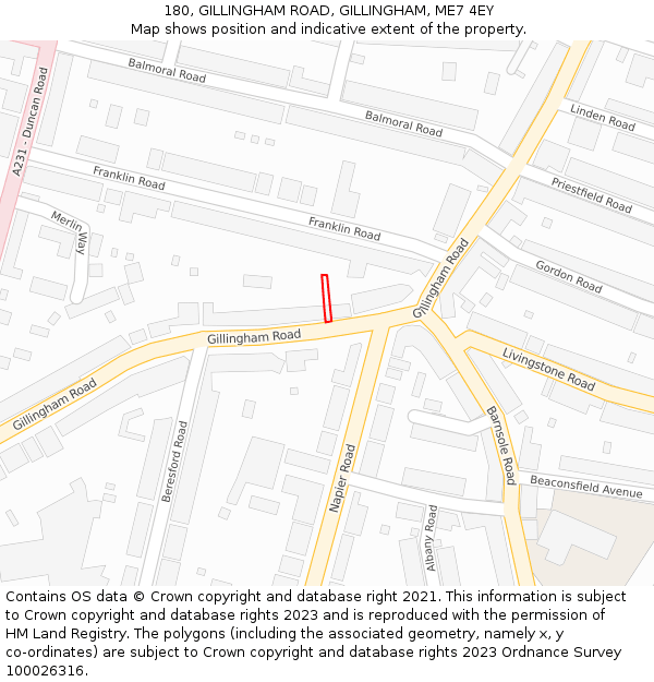 180, GILLINGHAM ROAD, GILLINGHAM, ME7 4EY: Location map and indicative extent of plot