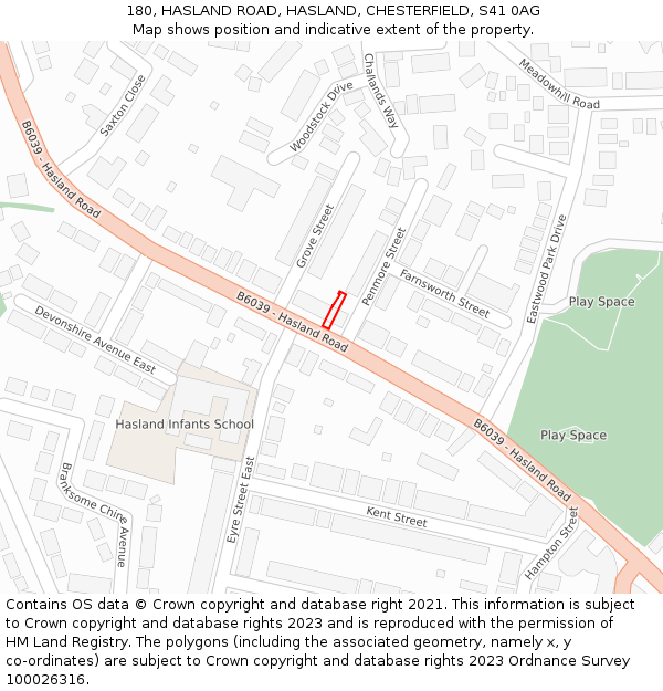 180, HASLAND ROAD, HASLAND, CHESTERFIELD, S41 0AG: Location map and indicative extent of plot