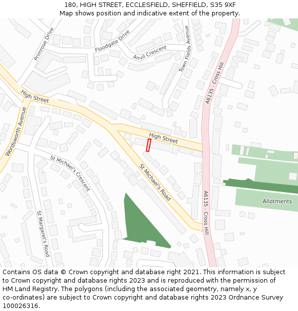 180, HIGH STREET, ECCLESFIELD, SHEFFIELD, S35 9XF: Location map and indicative extent of plot