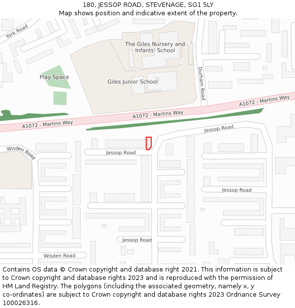 180, JESSOP ROAD, STEVENAGE, SG1 5LY: Location map and indicative extent of plot