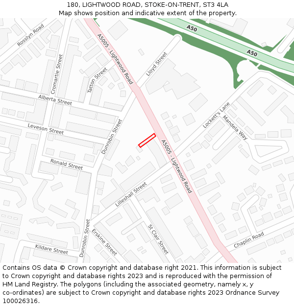 180, LIGHTWOOD ROAD, STOKE-ON-TRENT, ST3 4LA: Location map and indicative extent of plot