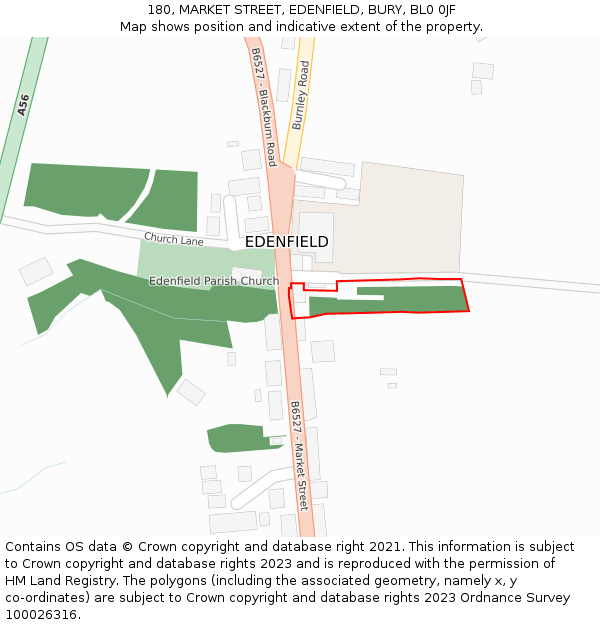180, MARKET STREET, EDENFIELD, BURY, BL0 0JF: Location map and indicative extent of plot