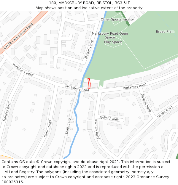 180, MARKSBURY ROAD, BRISTOL, BS3 5LE: Location map and indicative extent of plot
