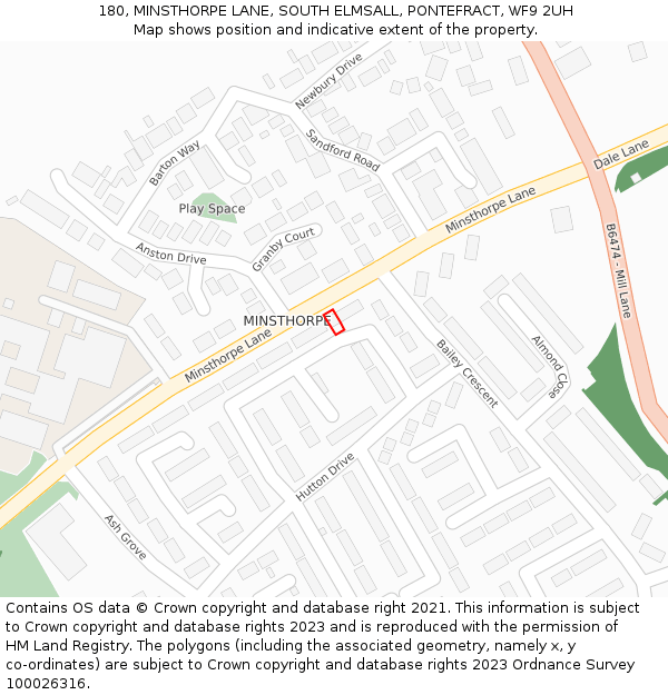 180, MINSTHORPE LANE, SOUTH ELMSALL, PONTEFRACT, WF9 2UH: Location map and indicative extent of plot