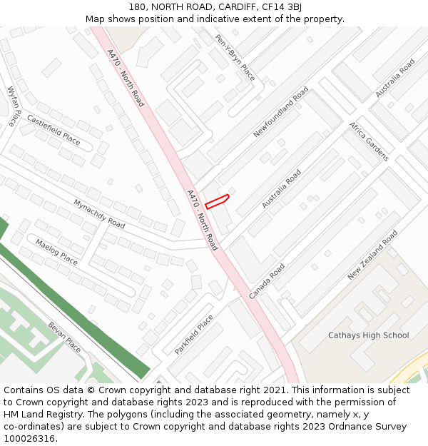 180, NORTH ROAD, CARDIFF, CF14 3BJ: Location map and indicative extent of plot