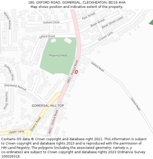 180, OXFORD ROAD, GOMERSAL, CLECKHEATON, BD19 4HA: Location map and indicative extent of plot
