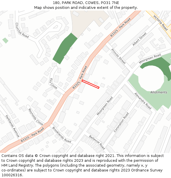180, PARK ROAD, COWES, PO31 7NE: Location map and indicative extent of plot