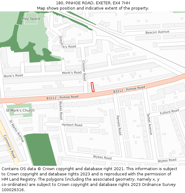 180, PINHOE ROAD, EXETER, EX4 7HH: Location map and indicative extent of plot