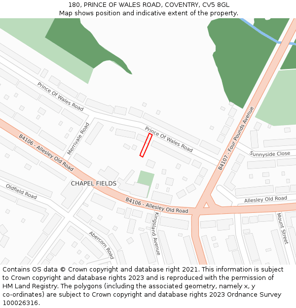 180, PRINCE OF WALES ROAD, COVENTRY, CV5 8GL: Location map and indicative extent of plot
