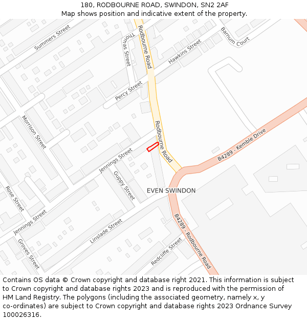 180, RODBOURNE ROAD, SWINDON, SN2 2AF: Location map and indicative extent of plot