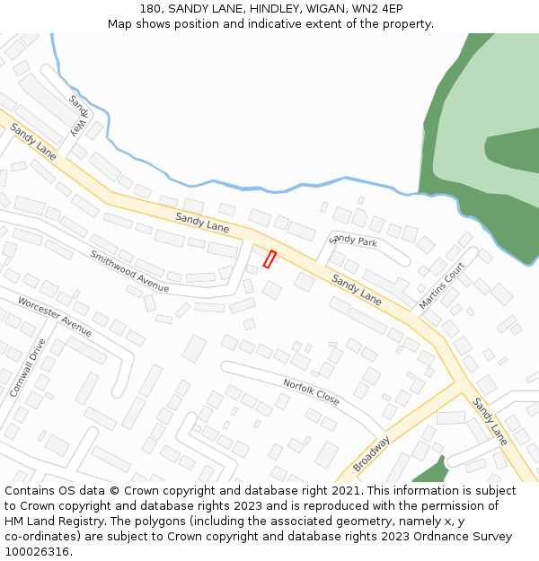180, SANDY LANE, HINDLEY, WIGAN, WN2 4EP: Location map and indicative extent of plot