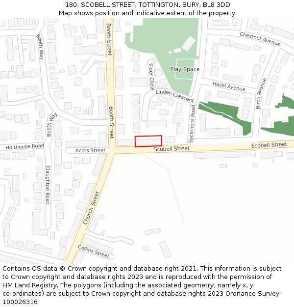 180, SCOBELL STREET, TOTTINGTON, BURY, BL8 3DD: Location map and indicative extent of plot