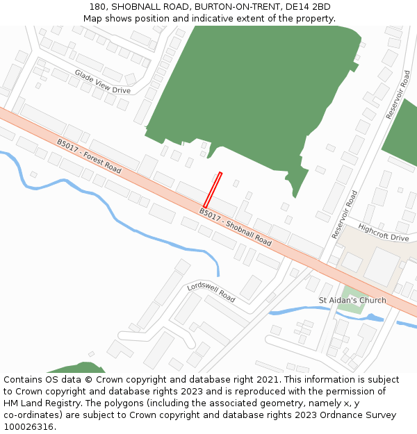 180, SHOBNALL ROAD, BURTON-ON-TRENT, DE14 2BD: Location map and indicative extent of plot