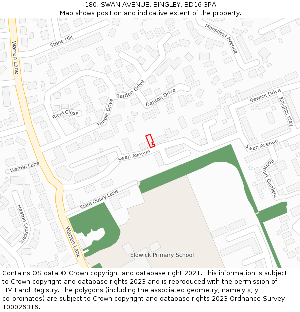180, SWAN AVENUE, BINGLEY, BD16 3PA: Location map and indicative extent of plot