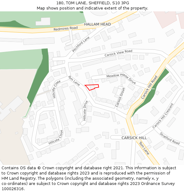 180, TOM LANE, SHEFFIELD, S10 3PG: Location map and indicative extent of plot
