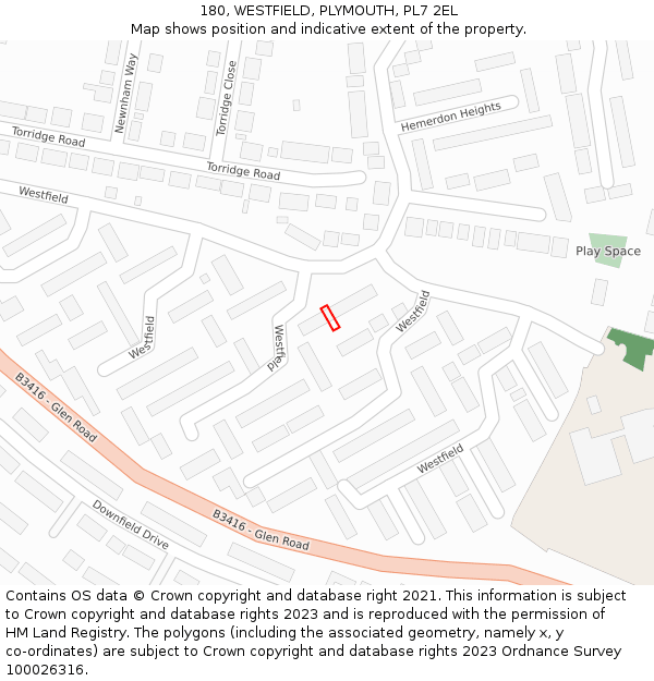180, WESTFIELD, PLYMOUTH, PL7 2EL: Location map and indicative extent of plot