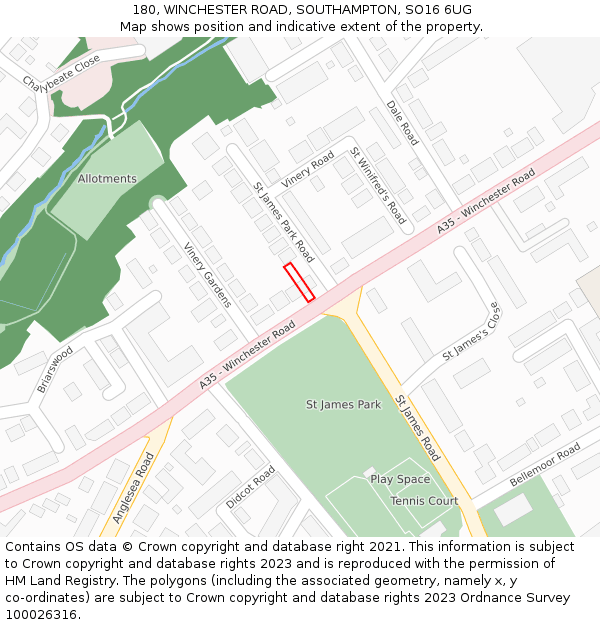 180, WINCHESTER ROAD, SOUTHAMPTON, SO16 6UG: Location map and indicative extent of plot
