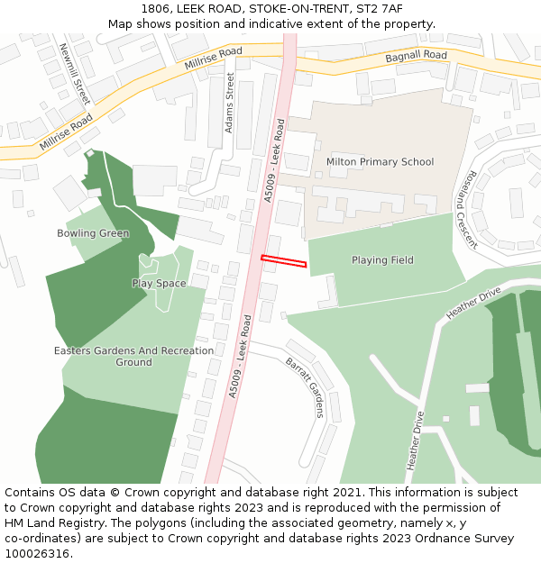 1806, LEEK ROAD, STOKE-ON-TRENT, ST2 7AF: Location map and indicative extent of plot