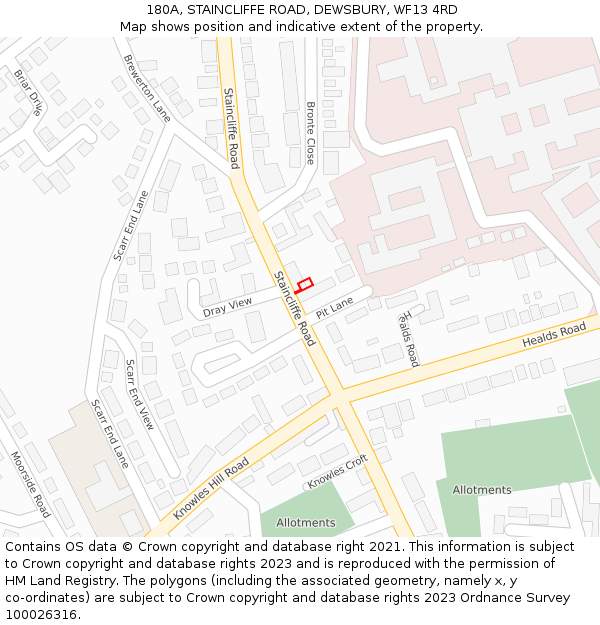 180A, STAINCLIFFE ROAD, DEWSBURY, WF13 4RD: Location map and indicative extent of plot