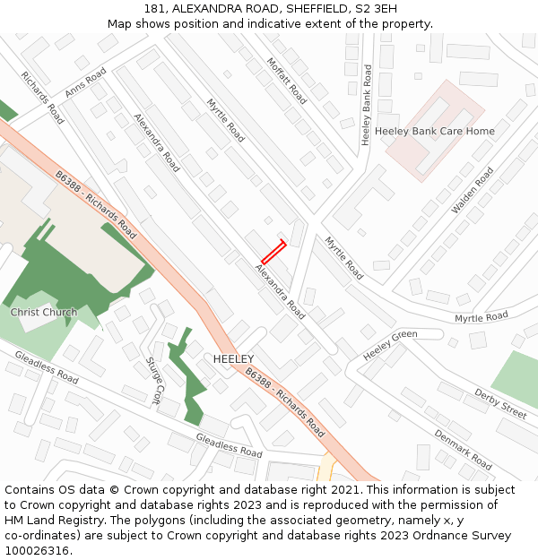 181, ALEXANDRA ROAD, SHEFFIELD, S2 3EH: Location map and indicative extent of plot