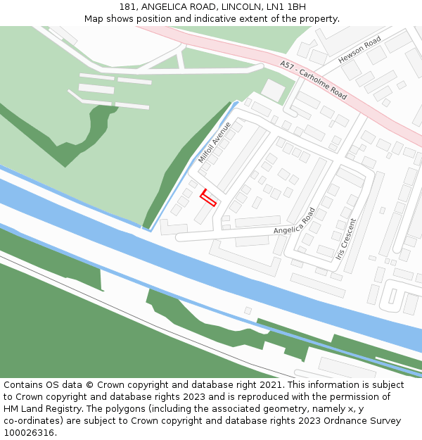 181, ANGELICA ROAD, LINCOLN, LN1 1BH: Location map and indicative extent of plot