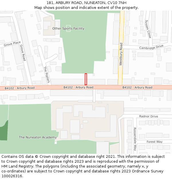 181, ARBURY ROAD, NUNEATON, CV10 7NH: Location map and indicative extent of plot