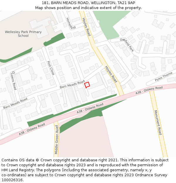 181, BARN MEADS ROAD, WELLINGTON, TA21 9AP: Location map and indicative extent of plot