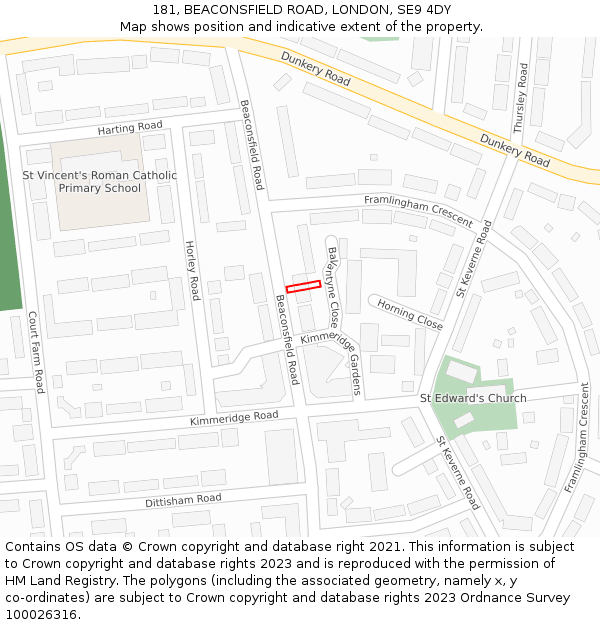 181, BEACONSFIELD ROAD, LONDON, SE9 4DY: Location map and indicative extent of plot