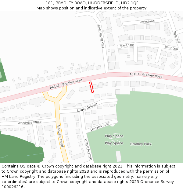 181, BRADLEY ROAD, HUDDERSFIELD, HD2 1QF: Location map and indicative extent of plot