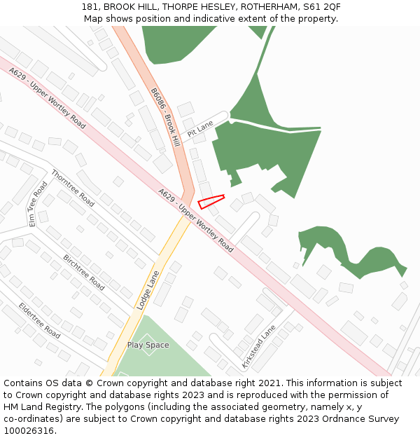 181, BROOK HILL, THORPE HESLEY, ROTHERHAM, S61 2QF: Location map and indicative extent of plot