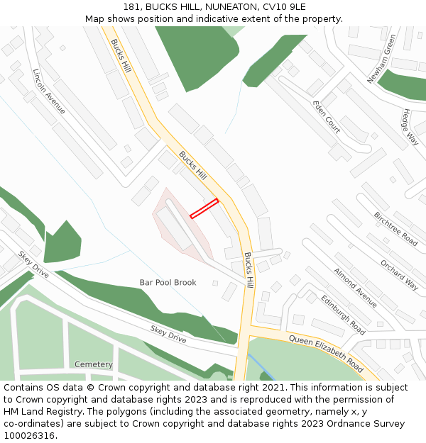 181, BUCKS HILL, NUNEATON, CV10 9LE: Location map and indicative extent of plot
