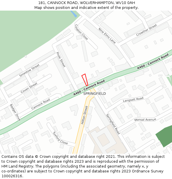 181, CANNOCK ROAD, WOLVERHAMPTON, WV10 0AH: Location map and indicative extent of plot