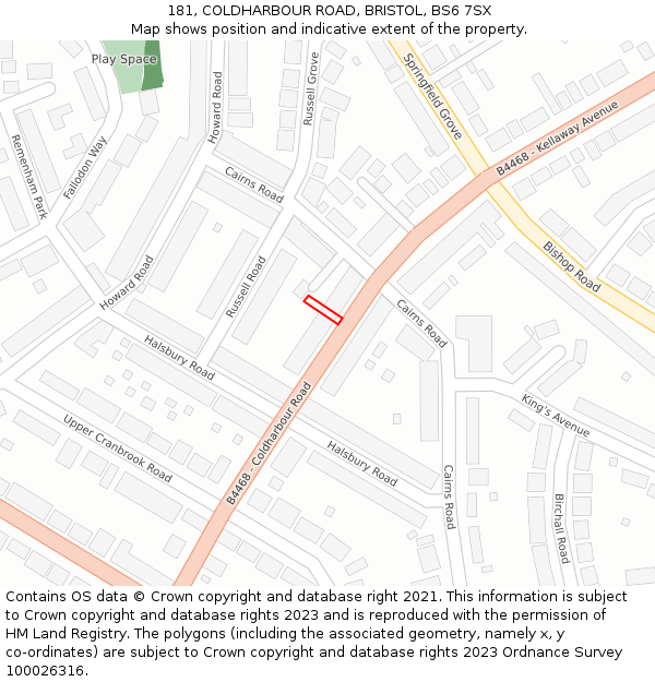 181, COLDHARBOUR ROAD, BRISTOL, BS6 7SX: Location map and indicative extent of plot