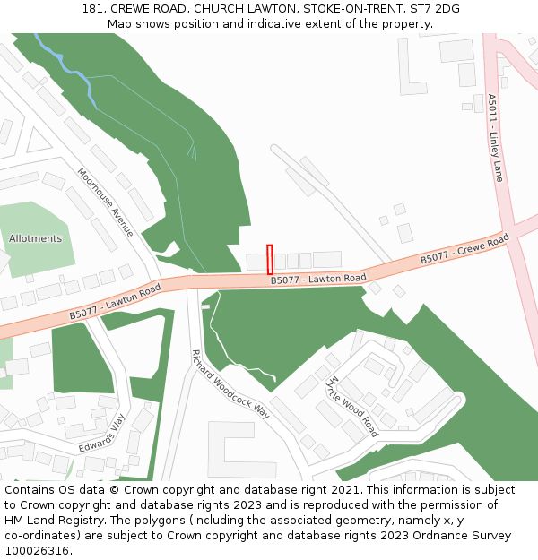 181, CREWE ROAD, CHURCH LAWTON, STOKE-ON-TRENT, ST7 2DG: Location map and indicative extent of plot