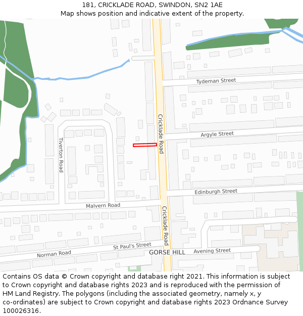 181, CRICKLADE ROAD, SWINDON, SN2 1AE: Location map and indicative extent of plot