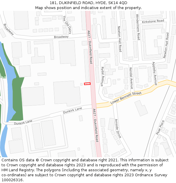 181, DUKINFIELD ROAD, HYDE, SK14 4QD: Location map and indicative extent of plot