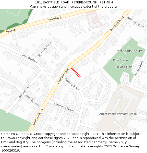 181, EASTFIELD ROAD, PETERBOROUGH, PE1 4BH: Location map and indicative extent of plot