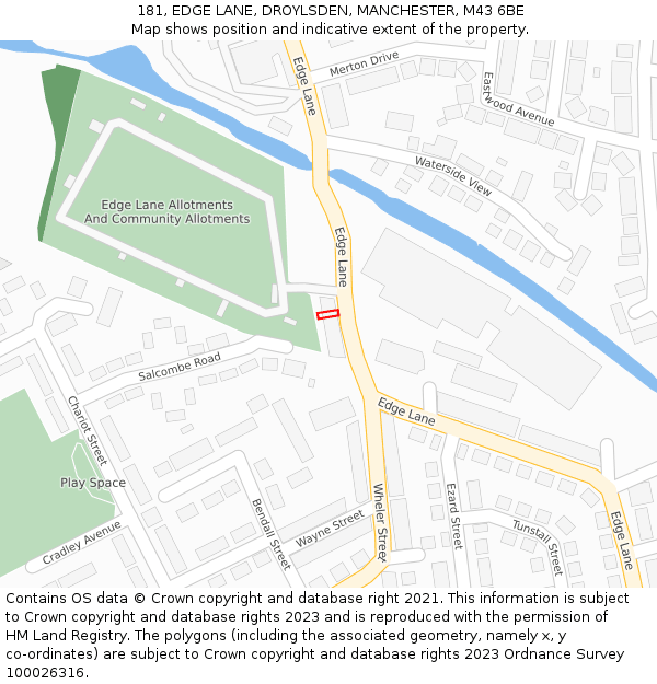 181, EDGE LANE, DROYLSDEN, MANCHESTER, M43 6BE: Location map and indicative extent of plot
