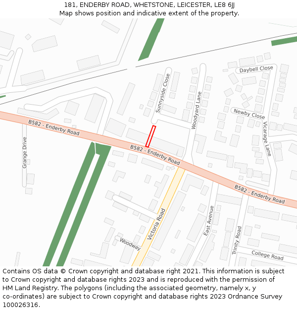 181, ENDERBY ROAD, WHETSTONE, LEICESTER, LE8 6JJ: Location map and indicative extent of plot