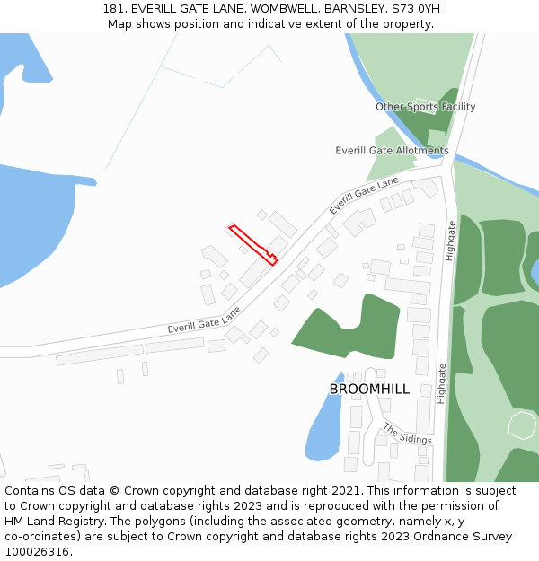 181, EVERILL GATE LANE, WOMBWELL, BARNSLEY, S73 0YH: Location map and indicative extent of plot