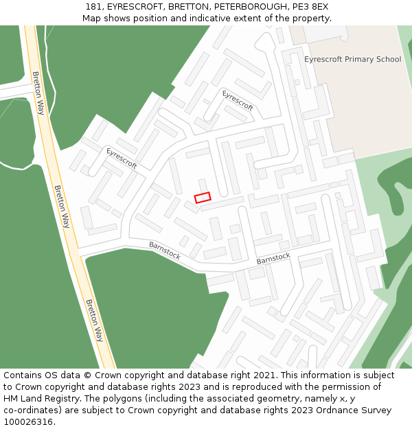 181, EYRESCROFT, BRETTON, PETERBOROUGH, PE3 8EX: Location map and indicative extent of plot