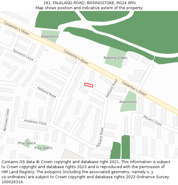 181, FALKLAND ROAD, BASINGSTOKE, RG24 9PN: Location map and indicative extent of plot