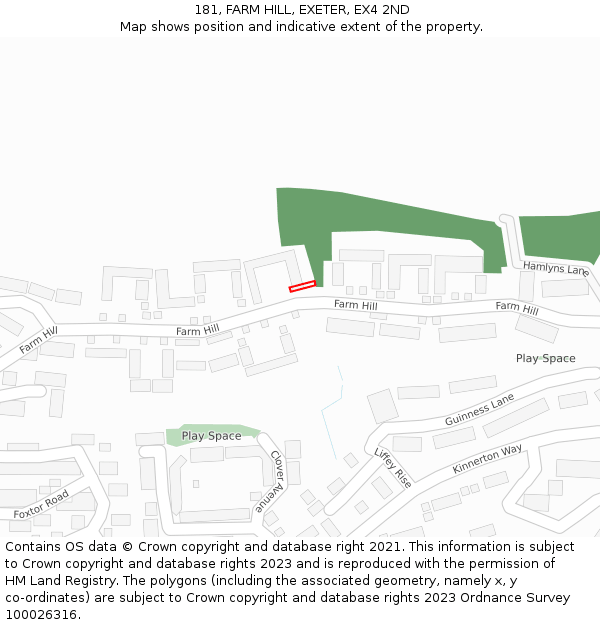 181, FARM HILL, EXETER, EX4 2ND: Location map and indicative extent of plot