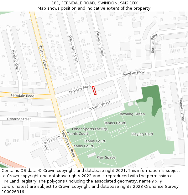 181, FERNDALE ROAD, SWINDON, SN2 1BX: Location map and indicative extent of plot