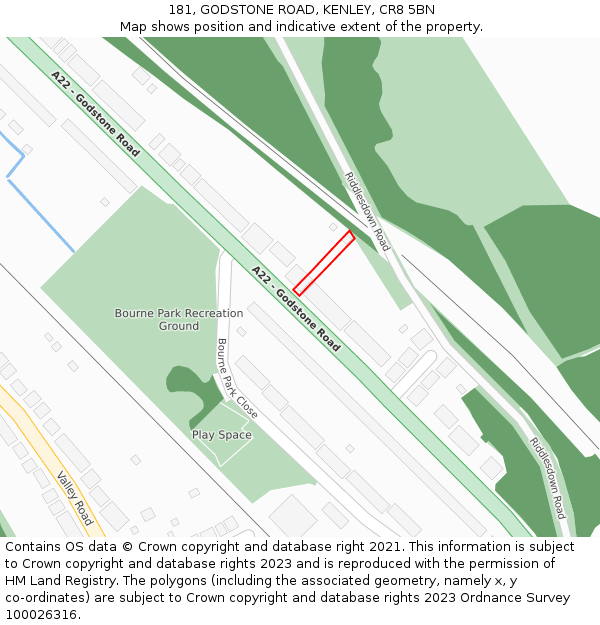 181, GODSTONE ROAD, KENLEY, CR8 5BN: Location map and indicative extent of plot