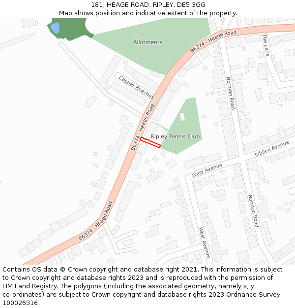 181, HEAGE ROAD, RIPLEY, DE5 3GG: Location map and indicative extent of plot